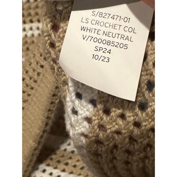 Gap Relaxed White/Tan Stripe Crochet Collared Sweater Size XSmall beach vacation - Picture 6 of 7